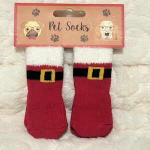 Santa Claus Pet Socks One Size But Definitely for XXS-S Dogs or Cats New on Card